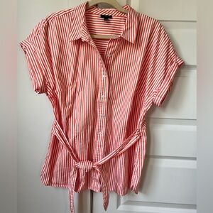 Talbots Petite Orange Stripe Button Front Tie Waist Top Size XLP